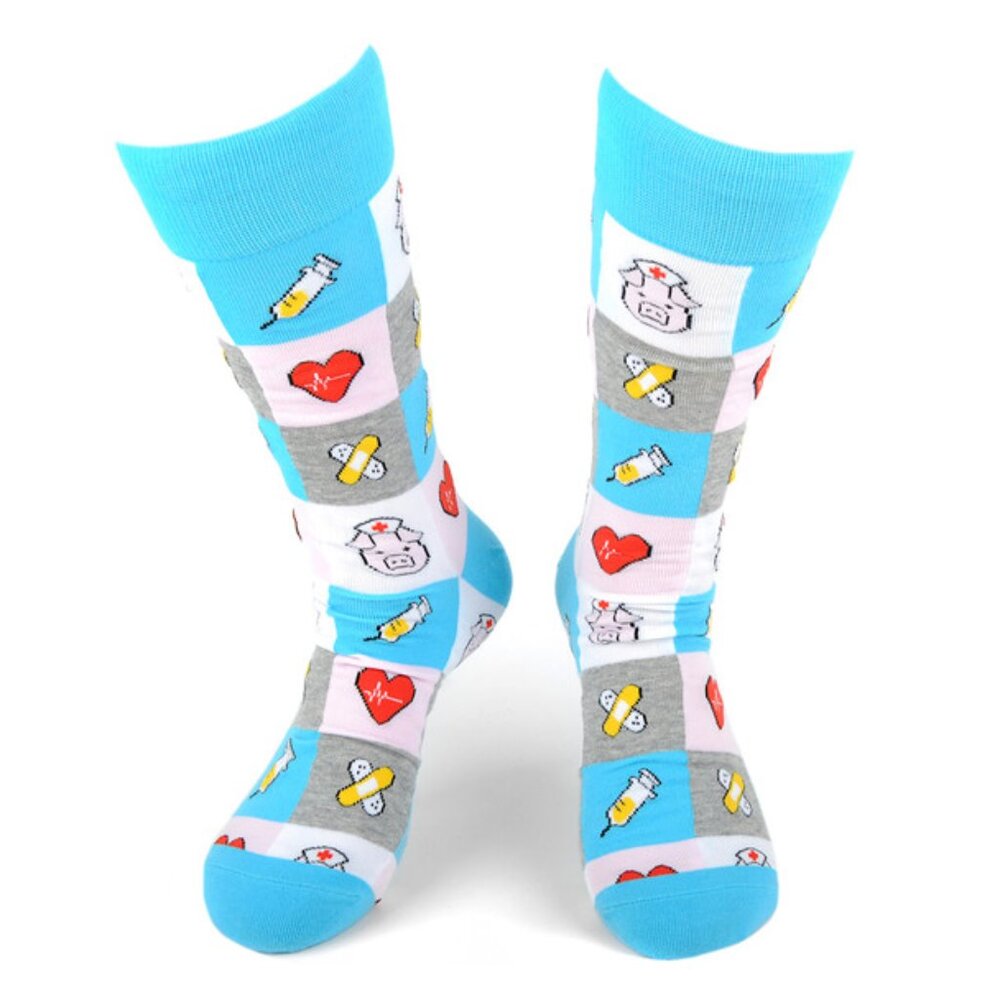 Men's Crew Socks -Health Worker Series- Nurse Piggy- Hero- NWT
